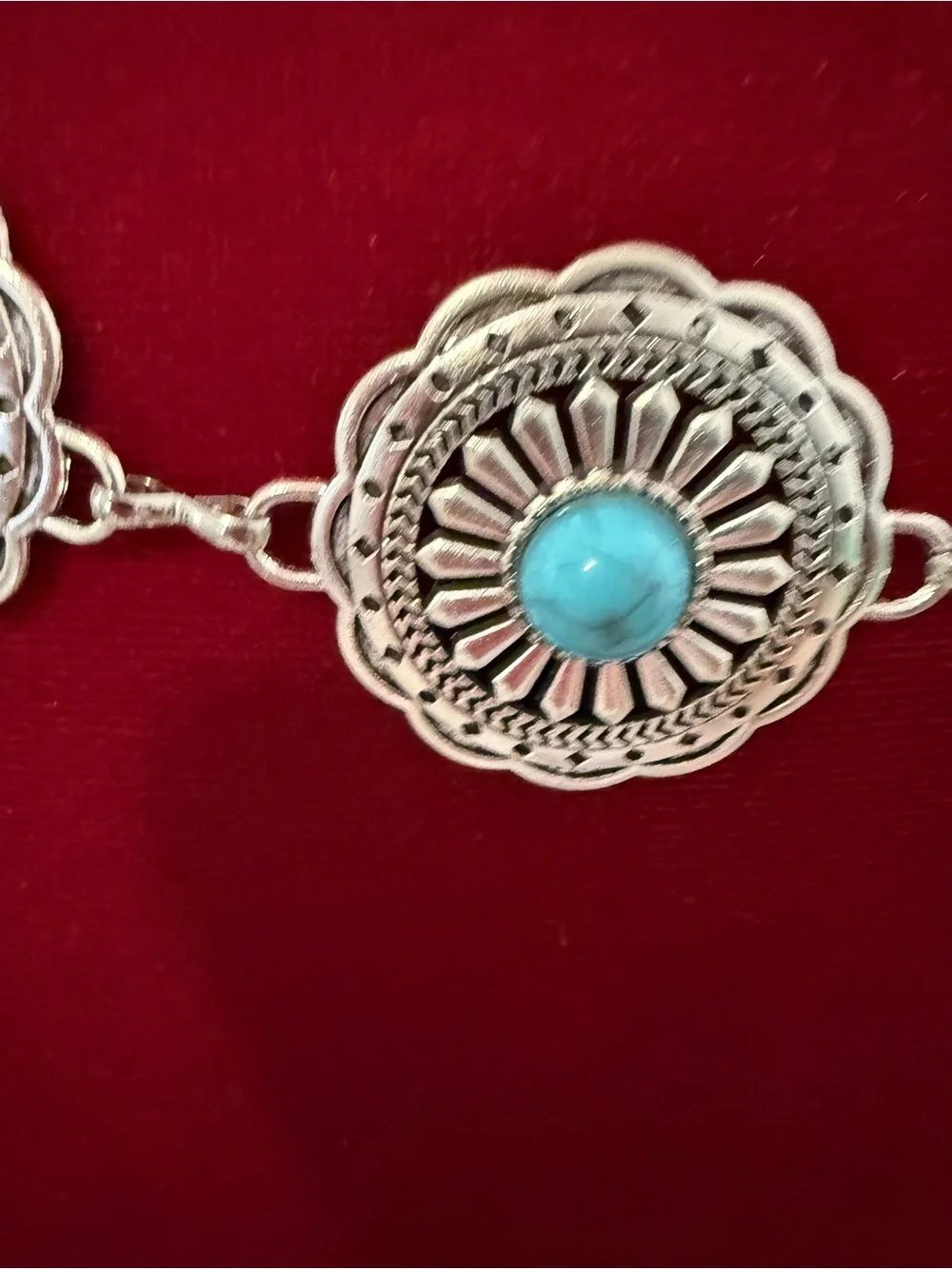 Silver and turquoise couch metal belt one size adjustable